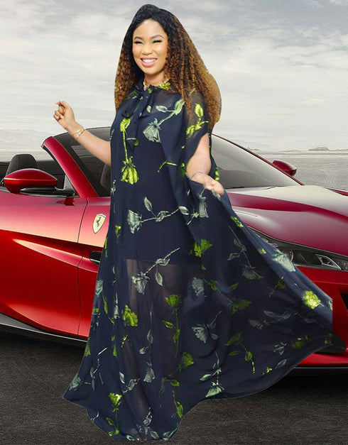 Muslim Sets Dress with Flower Pattern Printing in Dubai Abaya Style